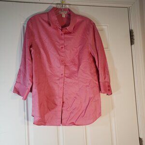 COLDWATER CREEK  NO IRON CUTE PINK WOMEN SHIRTSIZE L 3/4 SLEEVE 100% COTTON